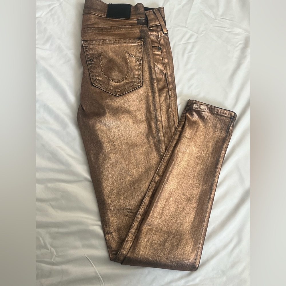 True Religion Women's Skinny Jeans in Metallic Bronze